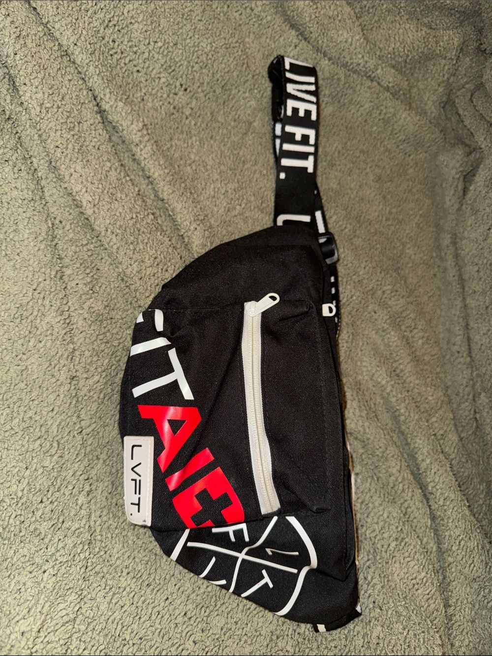 (LVFT) Black Logo Sling Bag with Red Accent